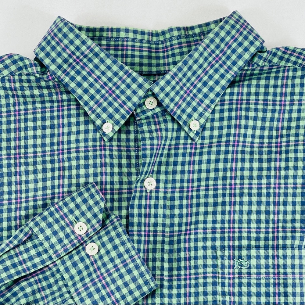 Southern Tide Shirt Mens XL Extra Large Green Blue Check Long Sleeve Cotton